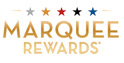 "Marquee Rewards" in gold on a white background