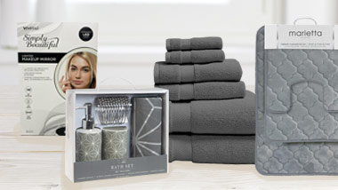 standing mirror, bath mat set, towel set and bathroom set gift giveaways