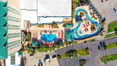 ariel view of hotel pool