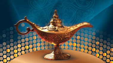 gold lamp on blue arabian background